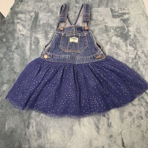 OshKosh B'gosh Girl's Vintage Denim Overall Dark Blue Ruffle Skirt, Size 3T